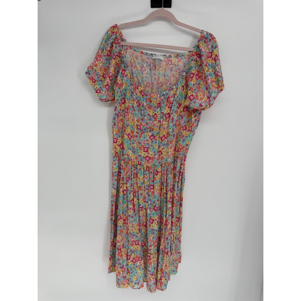 The Childrens Place Adult Floral Midi Dress XL Multi Color Puff Sleeve Rayon